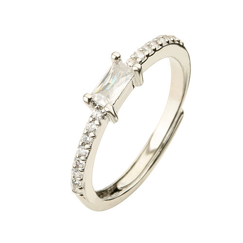 IG Style Rectangle Copper Plating Inlay Zircon Open Ring