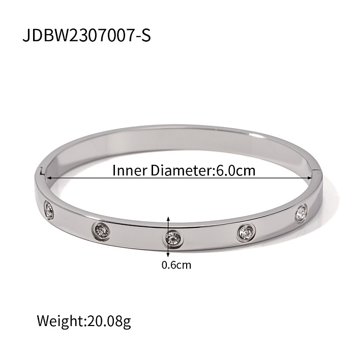 IG Style Round Stainless Steel Plating Inlay Artificial Diamond 18K Gold Plated Bangle