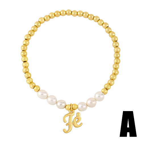 Großhandel Schmuck Golden Perlen Perle Löwe Anhänger Kupfer Armband Schmuck