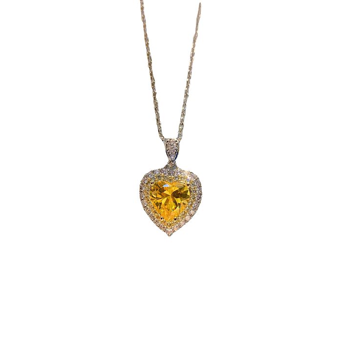 Luxuoso formato de coração chapeamento de cobre zircão banhado a ouro feminino anéis brincos colar