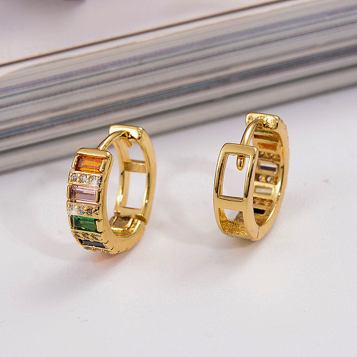 1 Pair Vintage Style Korean Style Geometric Rectangle Plating Inlay Copper Zircon 18K Gold Plated Earrings