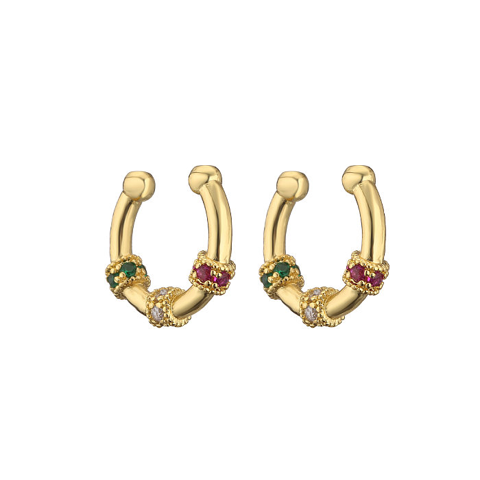 Micro-inlaid Colored Zircon Bamboo Irregular Copper Earrings Wholesale jewelry