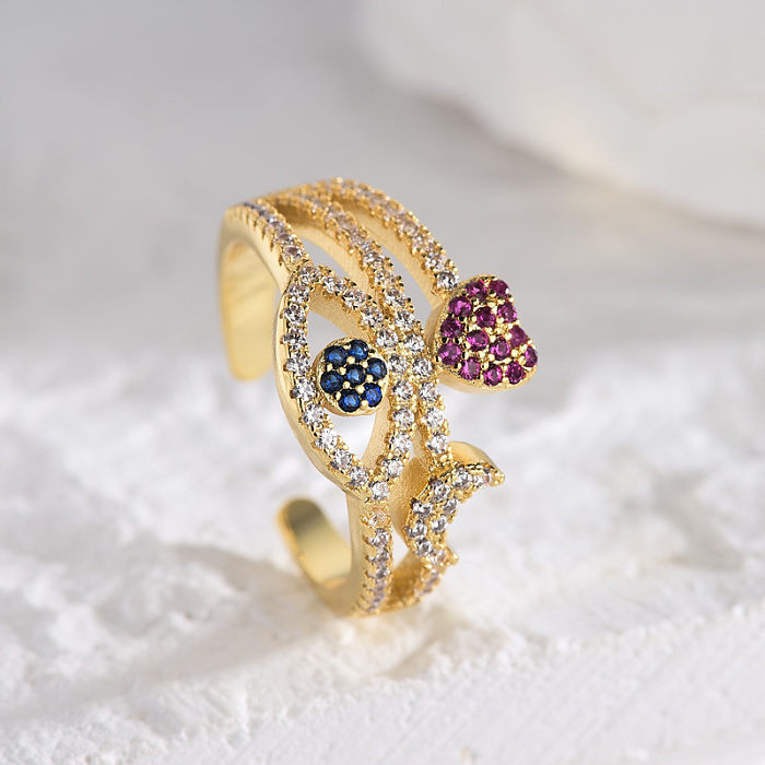 1 Piece Elegant Cute Luxurious Devil'S Eye Copper Plating Inlay Zircon Open Ring