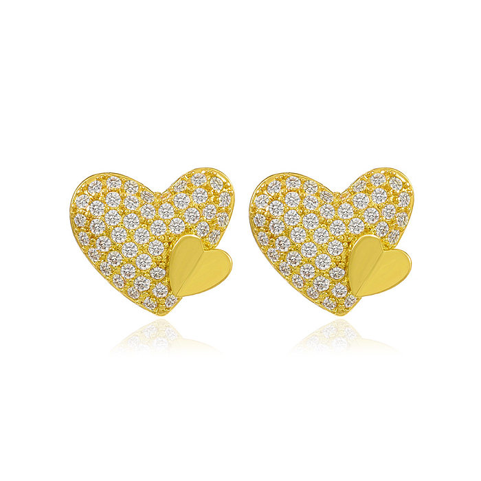 Sweet Heart Shape Butterfly Copper Ear Studs Tassel Inlay Pearl Zircon Copper Earrings 1 Pair