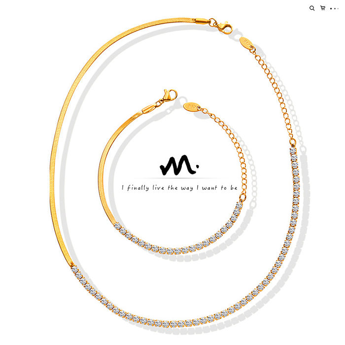 Fashion Diamond Zircon Inlaid Stitching Blade Chain Gold-Plated Necklace Bracelet