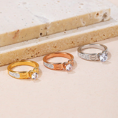 Anéis de diamante artificiais de aço Titanium redondos do estilo simples no volume