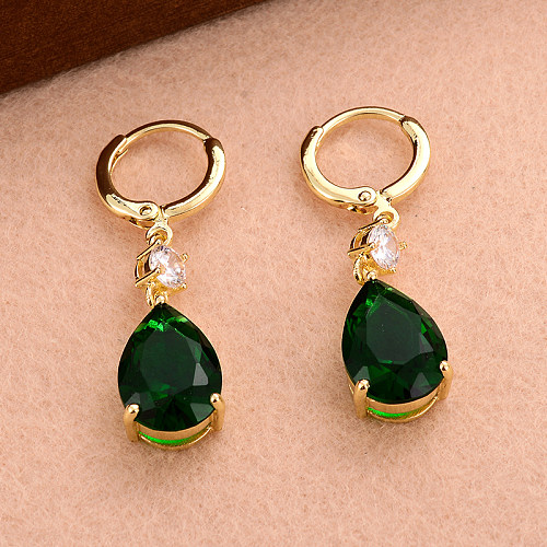 1 Pair Elegant Vintage Style Water Droplets Plating Inlay Copper Zircon 14K Gold Plated Earrings