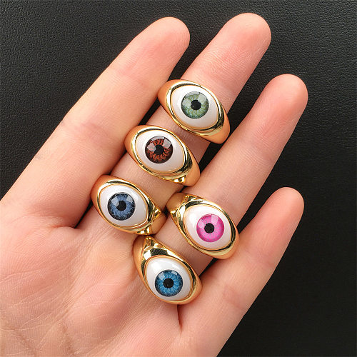 Fashion New Devil's Eye Resin Adjustable Copper Ring Wholesale jewelry