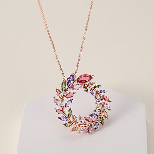 Elegant Cute Leaves Copper Rose Gold Plated Zircon Pendant Necklace In Bulk