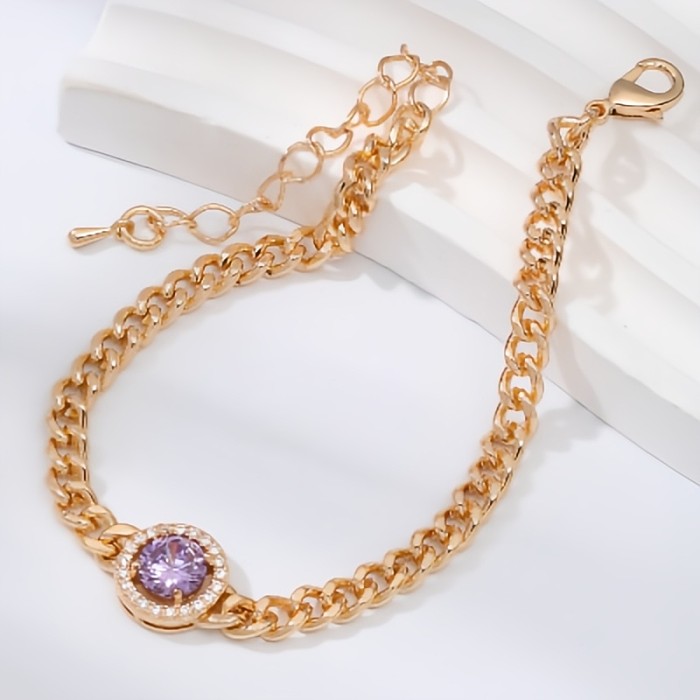 Retro Simple Style Artistic Round Square Water Droplets Copper Plating Chain Inlay Zircon Bracelets