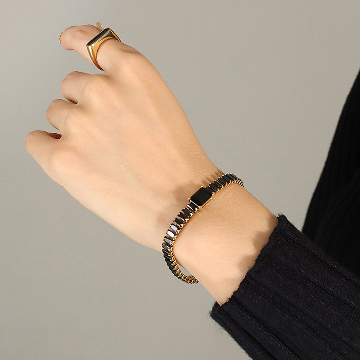 Modische einfarbige Titan-Stahlbeschichtung mit Inlay-Zirkon-Armband-Halskette, 1 Stück