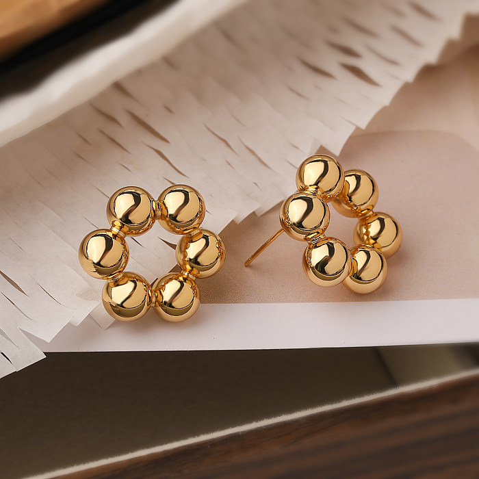 1 Pair Simple Style Commute Round Plating Copper 18K Gold Plated Ear Studs
