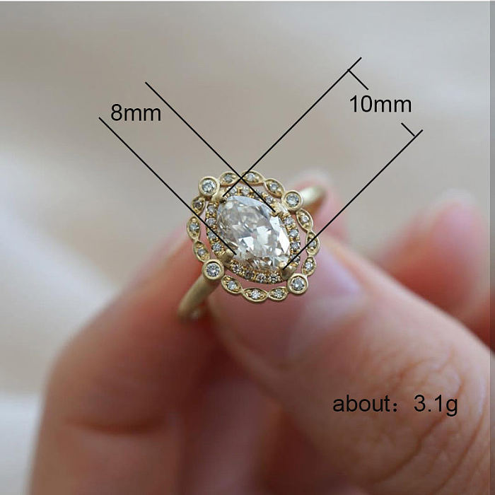 Anéis de pedras preciosas artificiais com embutimento de cobre oval doce