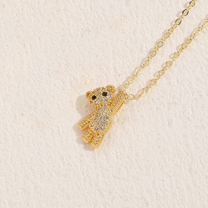 Bonito e luxuoso streetwear pequeno urso latão 14K banhado a ouro colar com pingente de zircão a granel