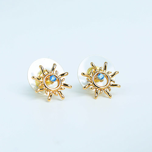 1 Pair Simple Style Sun Inlay Copper Zircon 18K Gold Plated Ear Studs