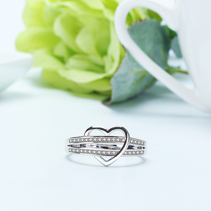 Simple Style Heart Shape Copper Plating Inlay Zircon Rings