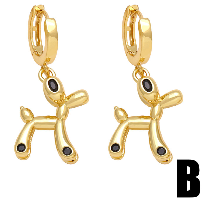 1 paire de boucles d'oreilles en forme de cœur de chien de Style Simple, incrustation de cuivre et de Zircon