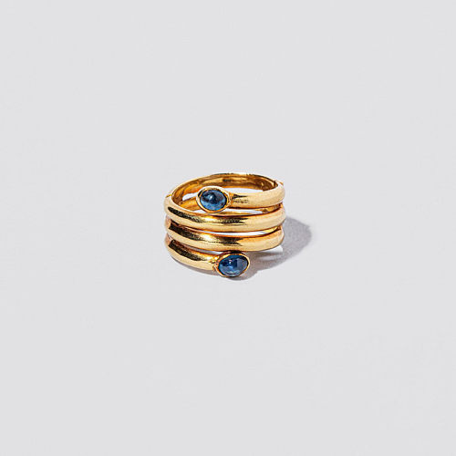 Anéis banhados a ouro redondos de zircão com chapeamento de aço inoxidável estilo vintage