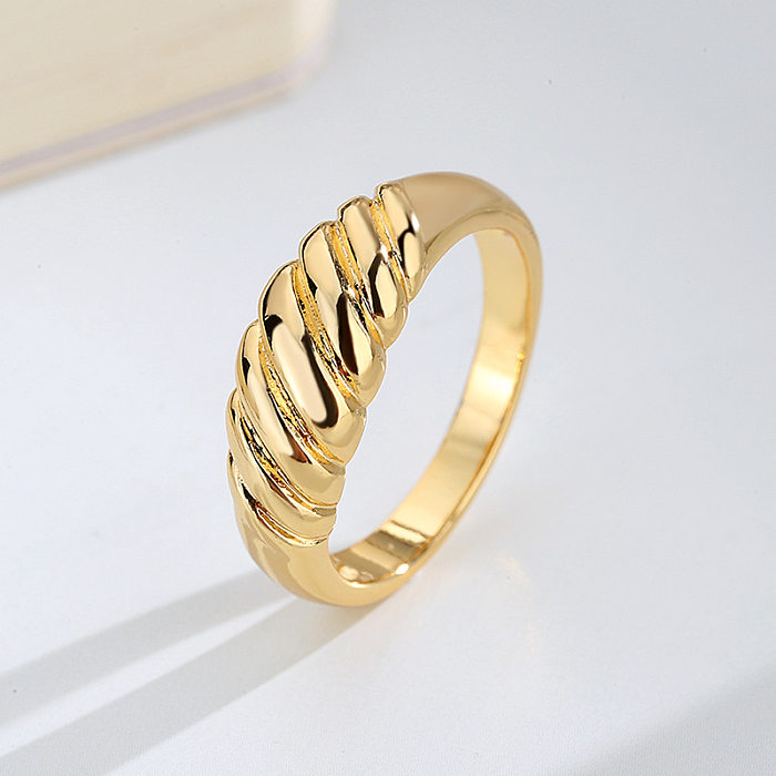 Simple Style Solid Color Brass Plating Inlay Zircon Gold Plated Rings