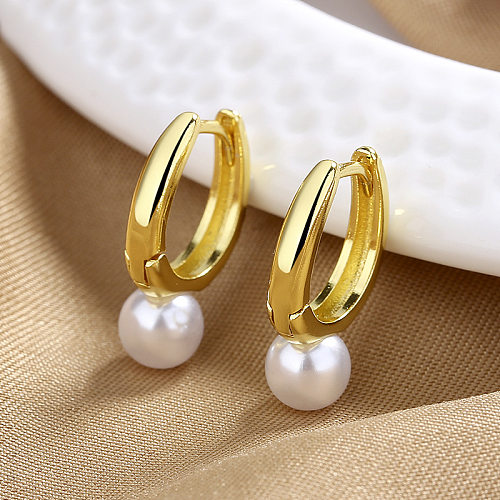 1 paire de boucles d'oreilles en cuivre et perles d'imitation en forme de U, Style IG