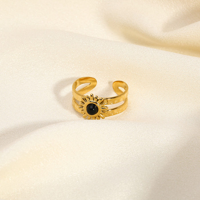 Simple Style Flower Stainless Steel Inlay Natural Stone Open Rings