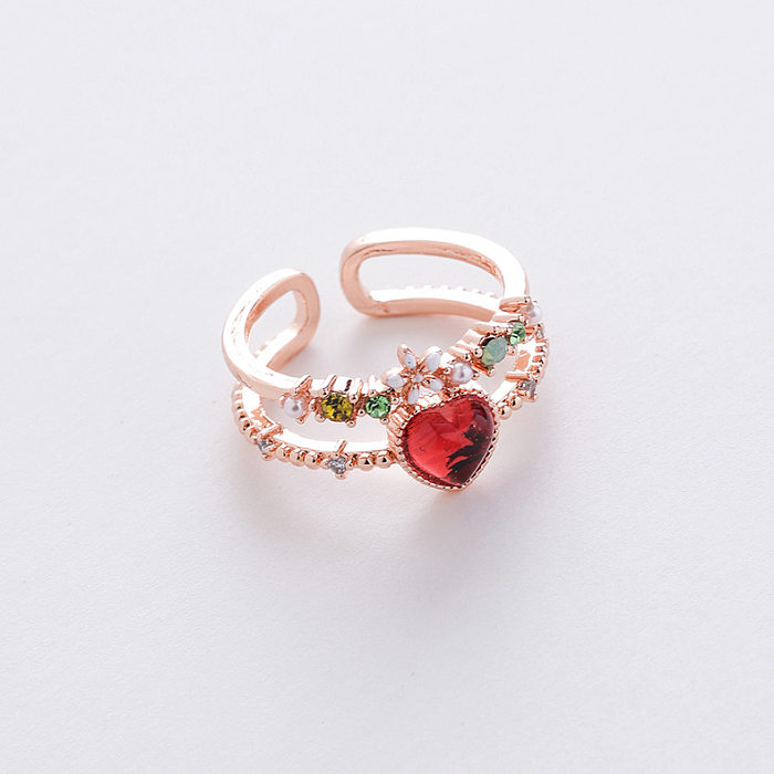 Fashion Heart Shape Copper Plating Inlay Zircon Rings 1 Piece