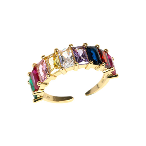 IG Style Simple Style Square Copper Plating Inlay Zircon 18K Gold Plated Open Rings