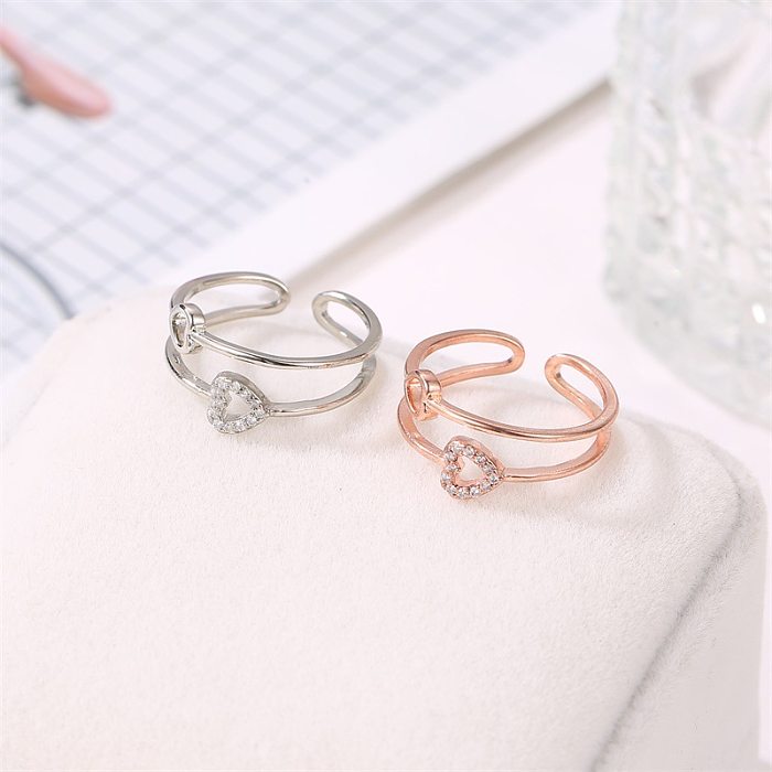 New Fashion Love Zircon Ring Simple Hollow Open Ring Wholesale jewelry