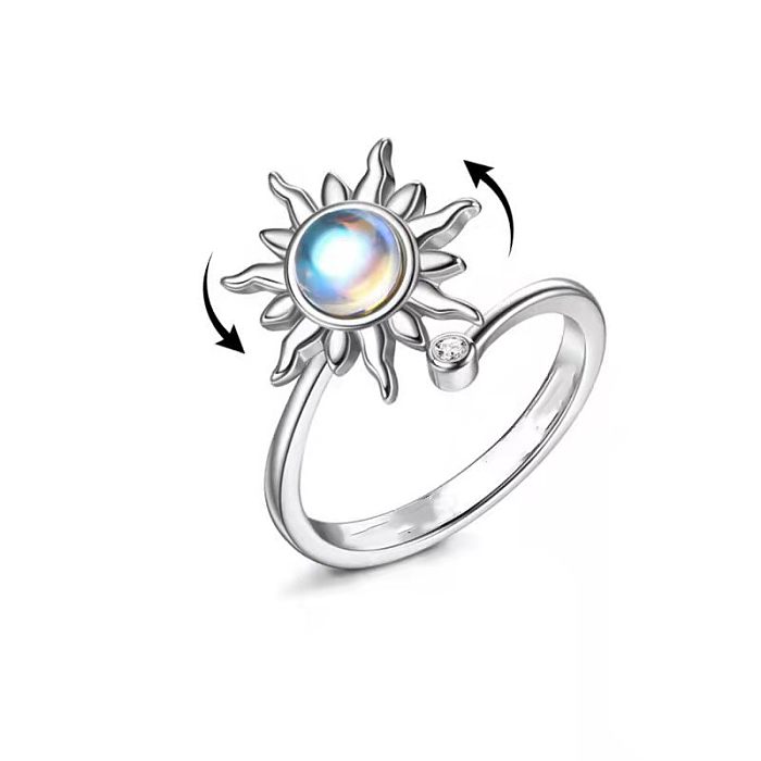 Fashion Simple Style Sunflower Copper Plating Flowers Natural Stone Rings