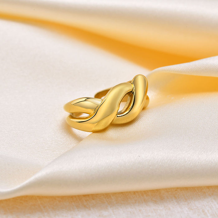 Estilo francês estilo moderno comuta anéis banhados a ouro 18K de cor sólida em aço inoxidável