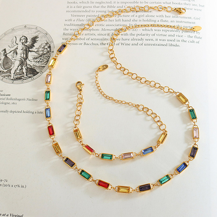 Collier de bracelets plaqué or 18 carats avec incrustation de placage en acier titane carré brillant