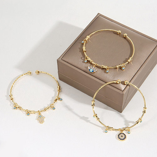 Fashion Geometric Copper Bangle Inlaid Gold Zircon Copper Bracelets