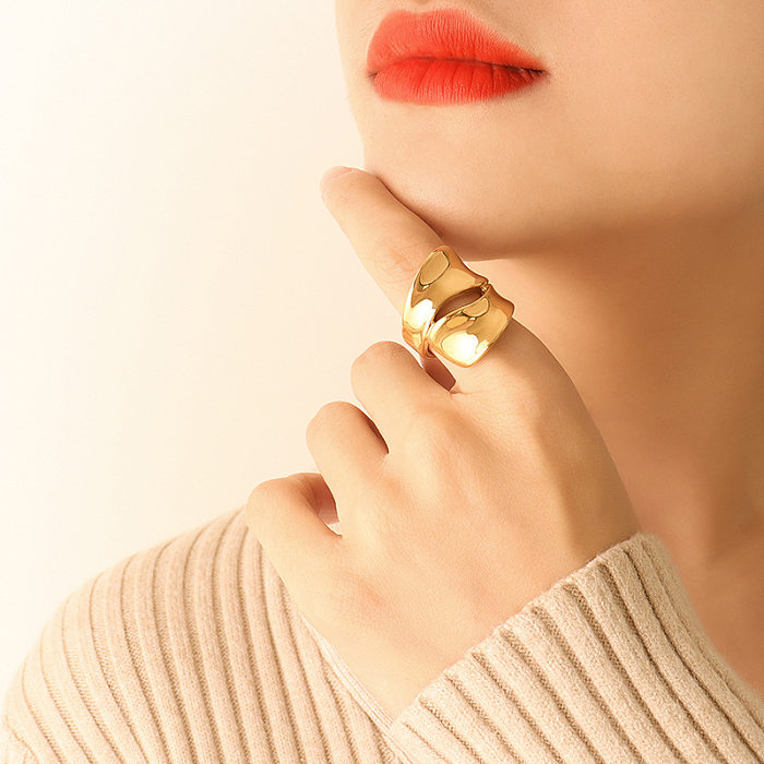 Nuevo Anillo hueco exagerado para mujer, anillo de oro Real de 18K de acero
