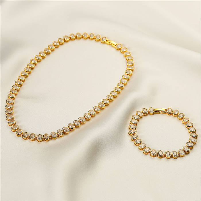 Colar de pulseiras de zircão com incrustações de cobre redondas de estilo simples