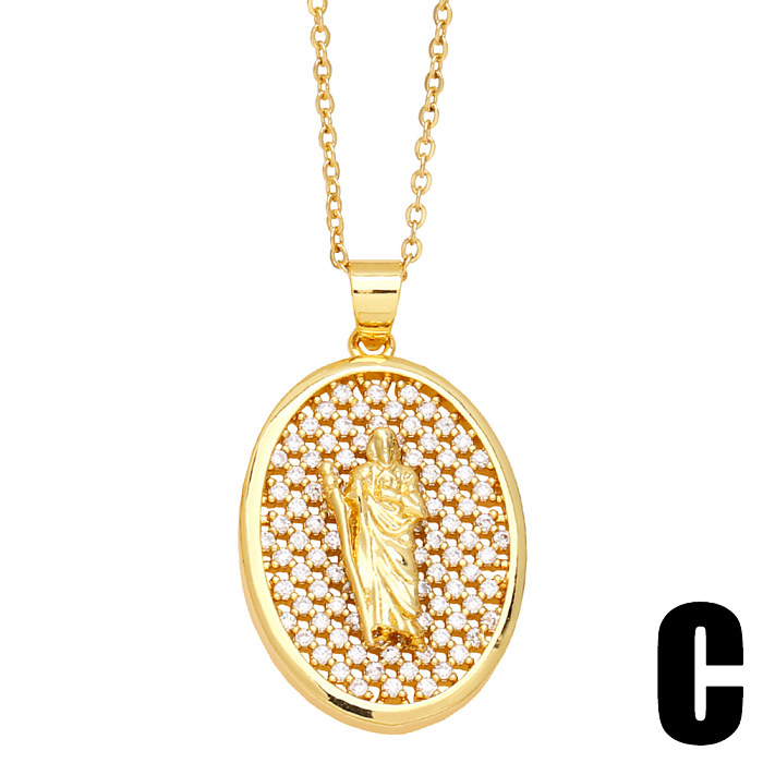 Fashion Simple Style Virgin Mary Copper Plating Inlay Zircon 18K Gold Plated Necklace