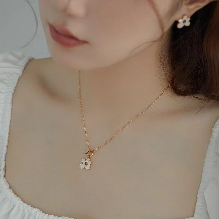 Sweet Flower Titanium Steel Women'S Earrings Necklace