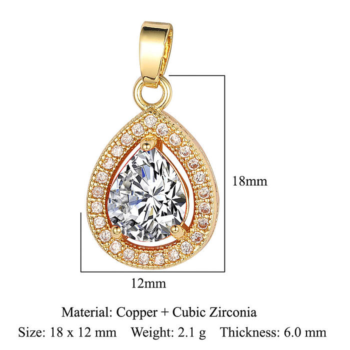 Modern Style Water Droplets Heart Shape Copper Plating Inlay Zircon Charms