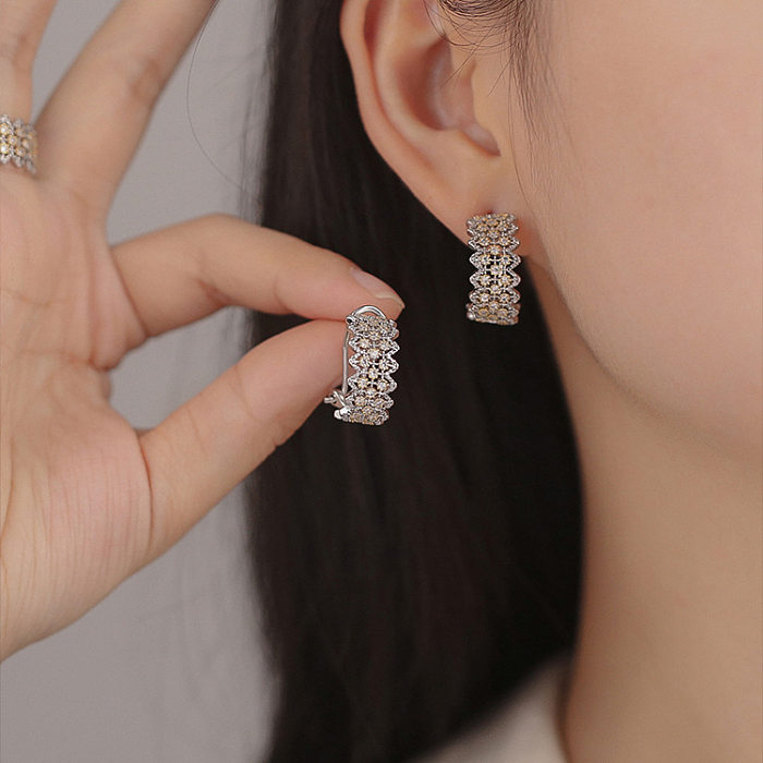 Ensemble de bijoux pour femmes, Style Simple, rond, incrustation de cuivre, diamant artificiel