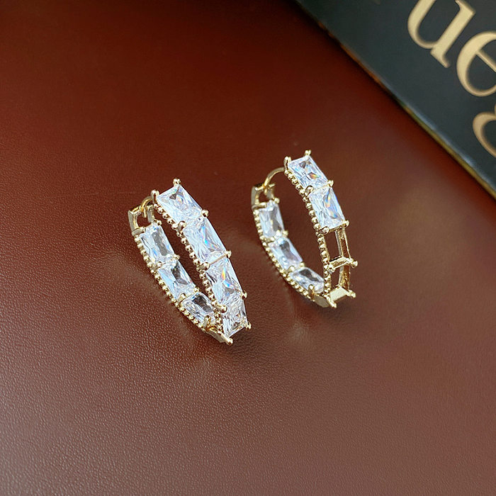 1 Pair Elegant Retro Water Droplets Heart Shape Rectangle Inlay Copper Zircon Earrings