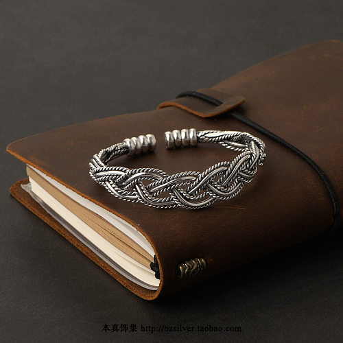 Korean Style S925 Silver Personalized Twist Bracelet Women's Retro Heavy Industry Hip Hop Punk Creative Bracelet Cross-Border Fashion Cool Bracelet