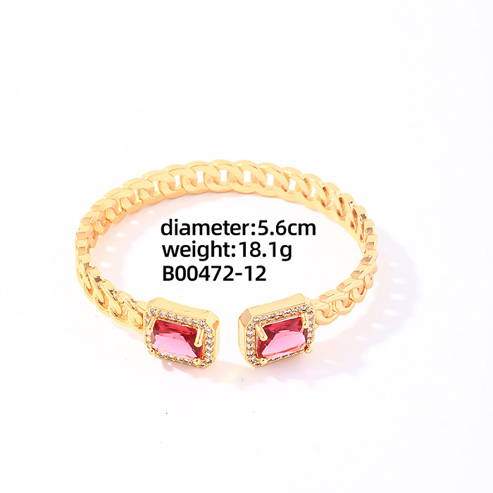 Elegante glam estilo vintage retângulo geométrico chapeamento de cobre incrustação zircão banhado a ouro anéis pulseiras