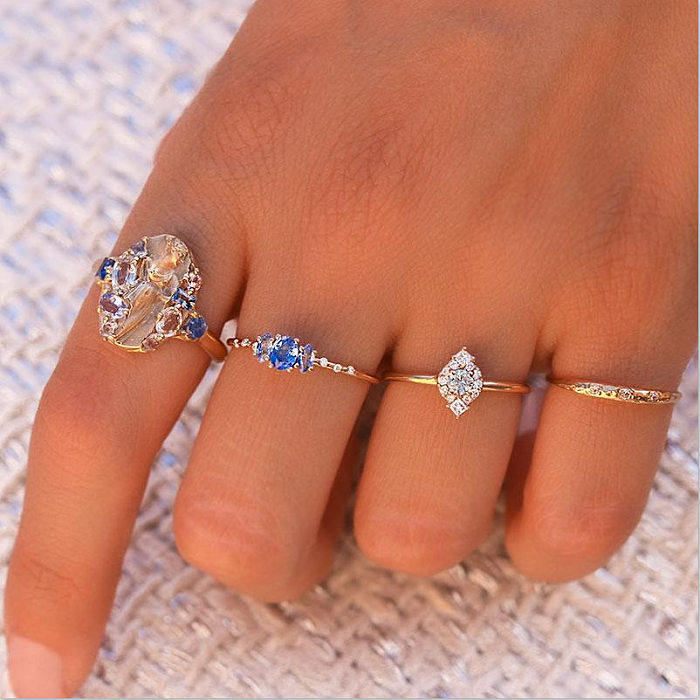 18K Simple Fashion Starry Sky Triple Zircon Copper Ring Wholesale jewelry