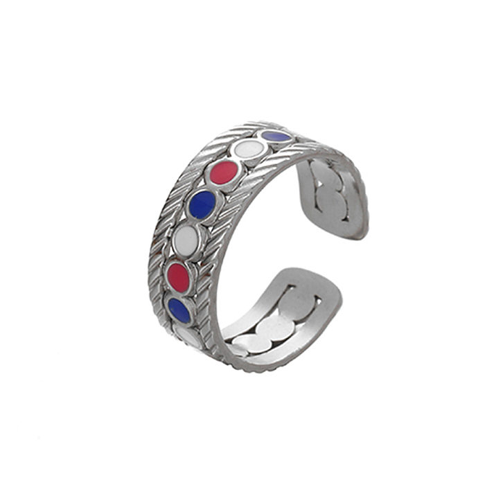 Wholesale Ethnic Style Sun Star Stainless Steel Enamel Inlay Artificial Gemstones Open Rings