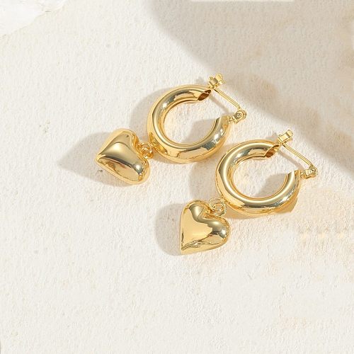 1 paire de boucles d'oreilles élégantes en forme de cœur géométrique, Style classique, plaqué cuivre plaqué or 14 carats