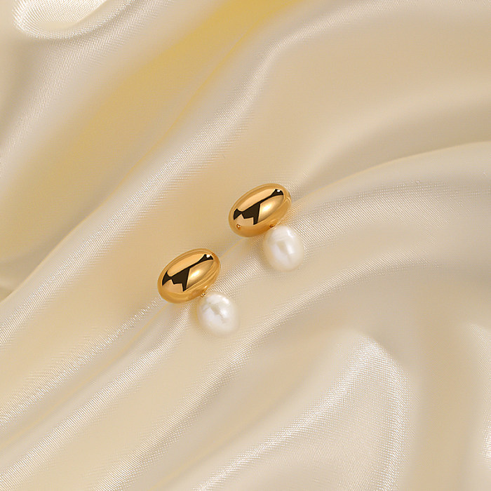 1 Pair Casual Commute Irregular Plating Inlay Copper Freshwater Pearl 18K Gold Plated Ear Studs