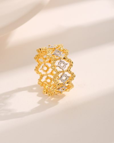 Luxurious French Style Modern Style Lotus Copper Plating Hollow Out Inlay Zircon 18K Gold Plated Rings