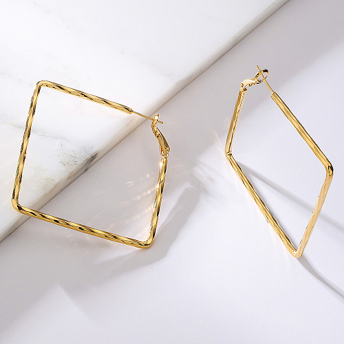 Fashion Square Copper Gold Plated Hoop Earrings 1 Pair