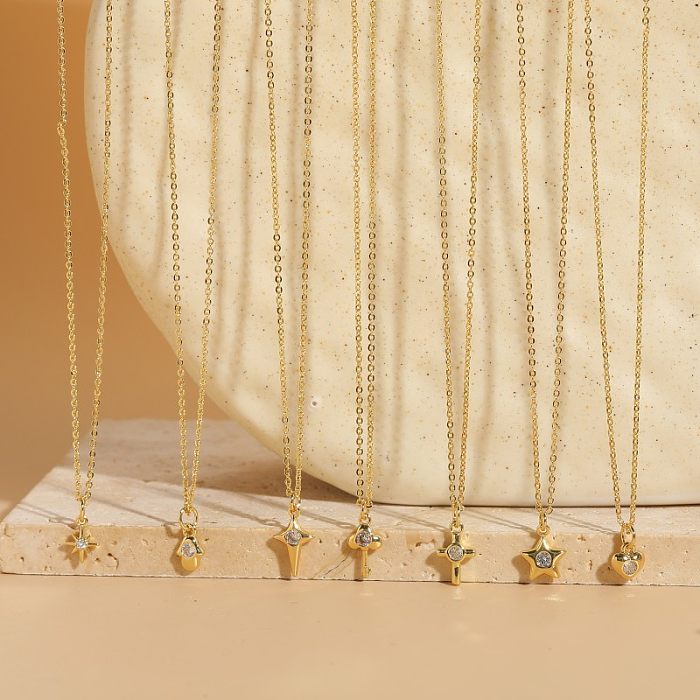 Collier pendentif en Zircon plaqué or 14 carats, Style classique et Simple, en cuivre, étoile, en vrac