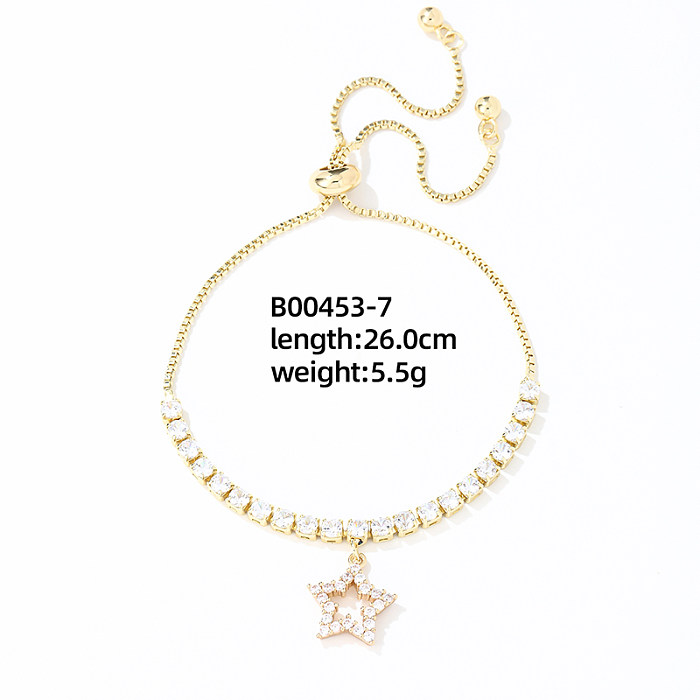 Elegant Luxurious Heart Shape Flower Copper Plating Inlay Zircon Gold Plated Bracelets