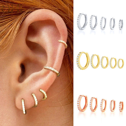 Nouvelle boucle d'oreille coréenne Simple rangée Zircon boucles d'oreilles femme ronde petits clous d'oreille en cuivre